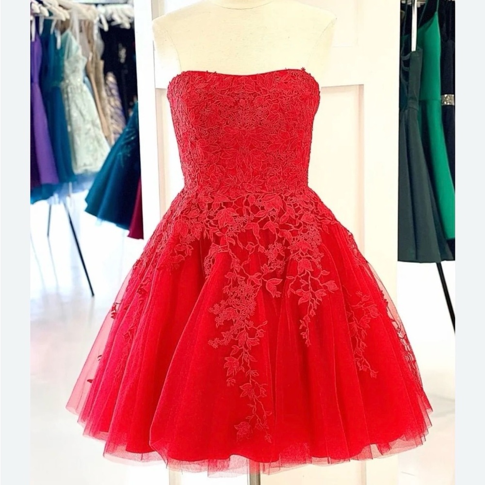 JVN Red Strapless Floral Dress